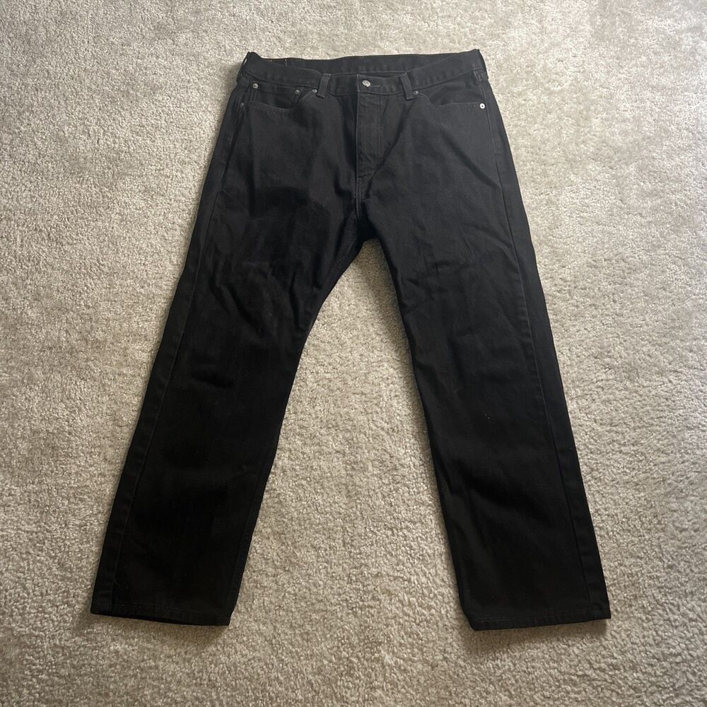 Levi's 505 Regular Fit Jeans Mens 38x30 Black Denim Cotton Mid Rise Straight Leg